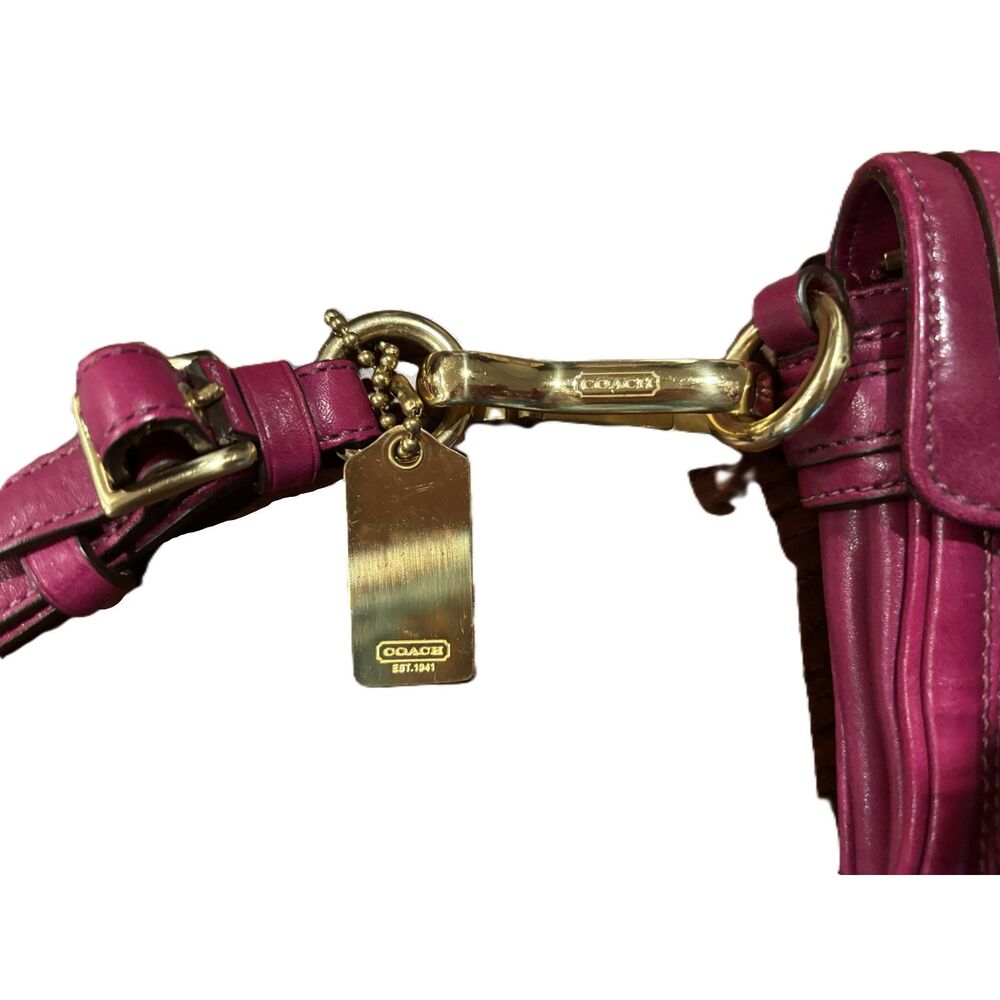 Coach, 6in x 11 in x1.25 inches Hampton Lindsey Magenta Leather Turn Lock Clutch - Picture 9 of 11
